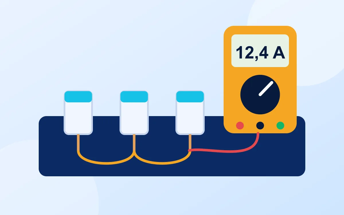 Ilustração de medição elétrica com multímetro nos capacitores de um ar-condicionado